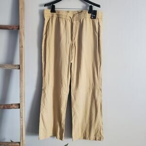 Soho NY&Co Street Tan Wide Leg Linen Blend Drawstring Pants Size XL